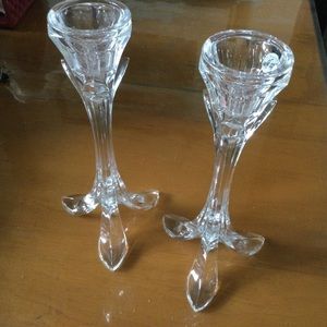 VINTAGE D'arques France Crystal 3 Footed Flower Candle Holder Set Of 2